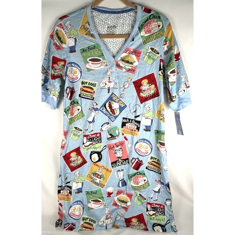 NWT Nick & Nora Pajamas Diner Cups Nightgown Sleep Shirt Sz Novelty Food Cooking